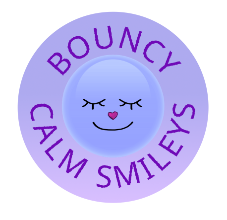 Bouncy Calm Smileys Logo smiley face with restful eyelashes cute heart nose with kind smile